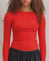 BASERANGE Hollow heart-shaped round neck slim long-sleeved T-shirt bottoming shirt TOHLS MY RED